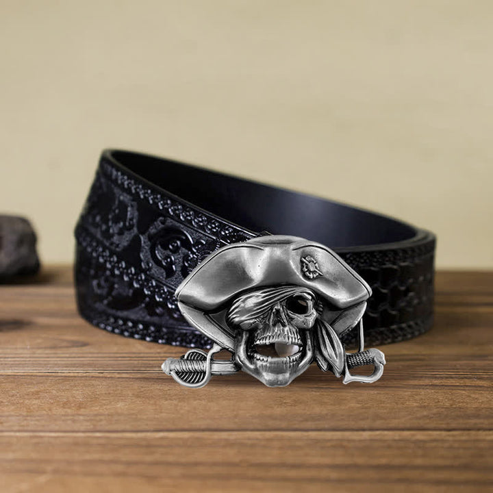 Cintura in pelle con fibbia pirata in stile punk fai da te da uomo - Pirata - Cintura nera intagliata (40) - image 5