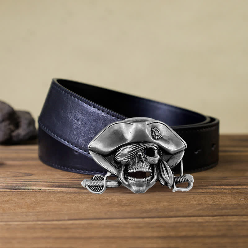 Cintura in pelle con fibbia pirata in stile punk fai da te da uomo - Pirata - Cintura PU nera (40) - image 2