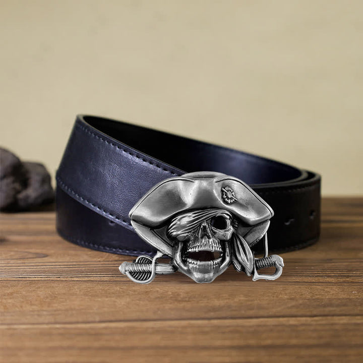 Cintura in pelle con fibbia pirata in stile punk fai da te da uomo - Pirata - Cintura PU nera (40) - image 2