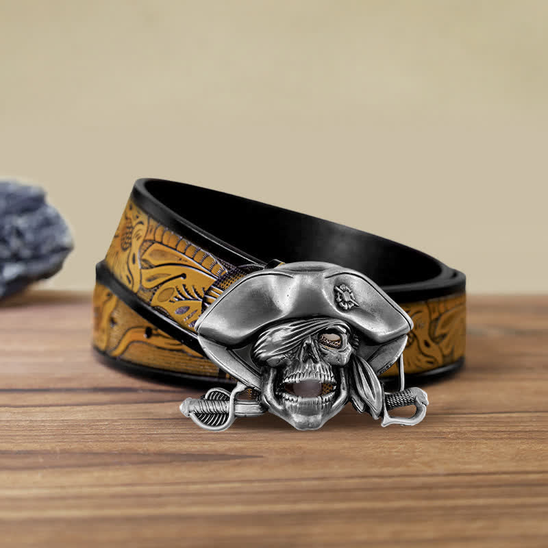 Cintura in pelle con fibbia pirata in stile punk fai da te da uomo - Pirata - Cintura marrone sabbia (40) - image 7