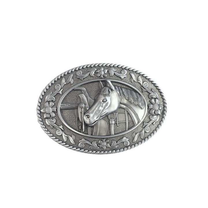 Cintura in pelle con fibbia smaltata a forma di testa di cavallo fai da te da uomo