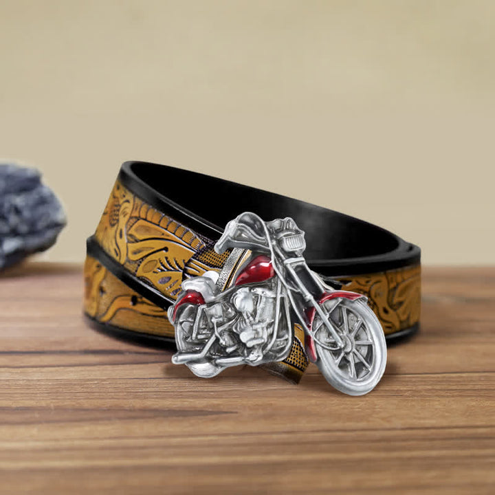 Cintura in pelle con fibbia da motocicletta fai da te da uomo - Rosso - Cintura marrone sabbia (40) - image 8