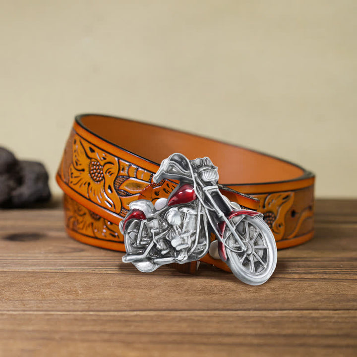 Cintura in pelle con fibbia da motocicletta fai da te da uomo - Rosso - Cintura intagliata arancione (40) - image 9