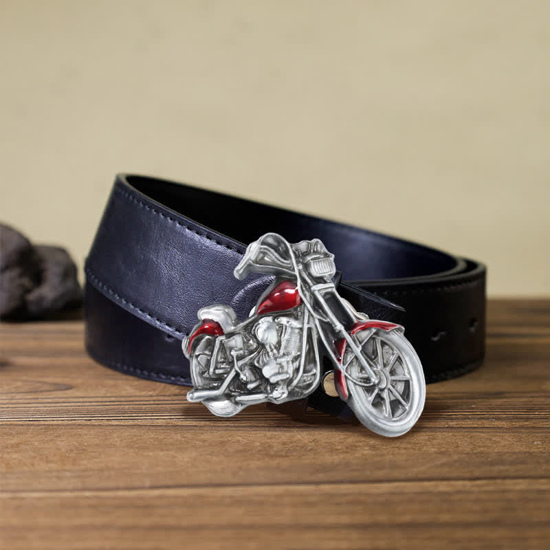 Cintura in pelle con fibbia da motocicletta fai da te da uomo - Rosso - Cintura PU nera (40) - image 3