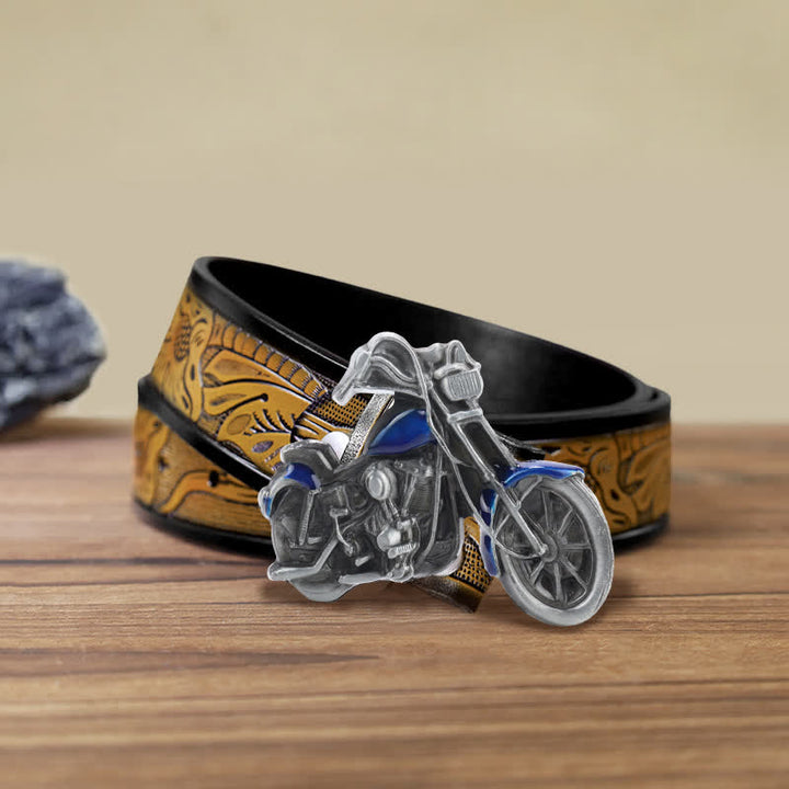 Cintura in pelle con fibbia da motocicletta fai da te da uomo - Blu - Cintura marrone sabbia (40) - image 16