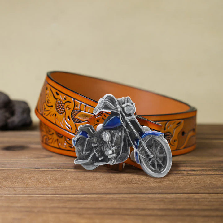 Cintura in pelle con fibbia da motocicletta fai da te da uomo - Blu - Cintura intagliata arancione (40) - image 17