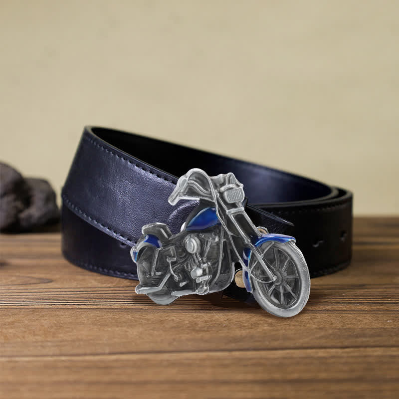 Cintura in pelle con fibbia da motocicletta fai da te da uomo - Blu - Cintura PU nera (40) - image 11