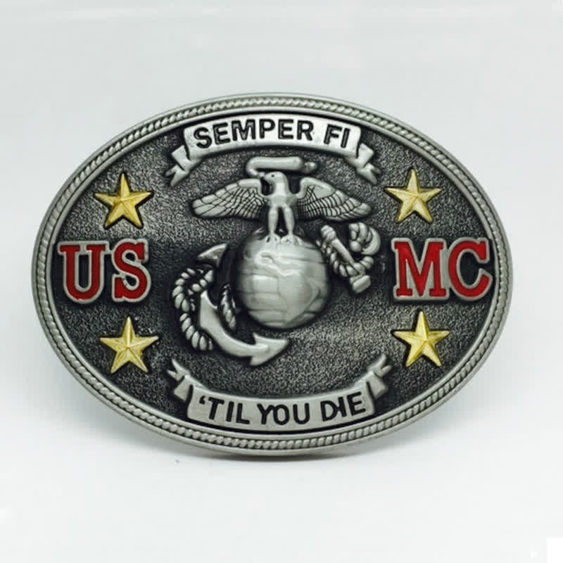 Cintura in pelle fai da te con fibbia del corpo dei Marines degli Stati Uniti da uomo