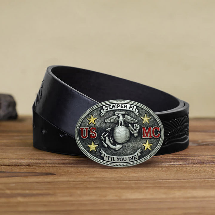 Cintura in pelle fai da te con fibbia del corpo dei Marines degli Stati Uniti da uomo