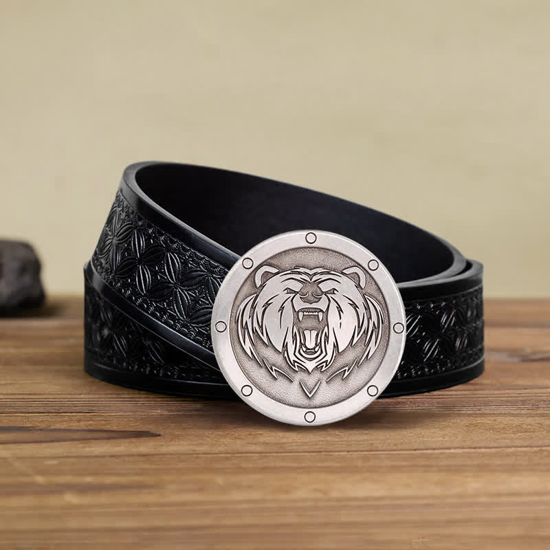 Cintura in pelle con fibbia a forma di testa di tigre punk rotonda fai da te da uomo