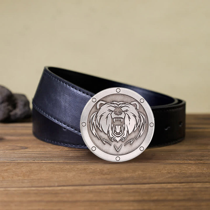 Cintura in pelle con fibbia a forma di testa di tigre punk rotonda fai da te da uomo