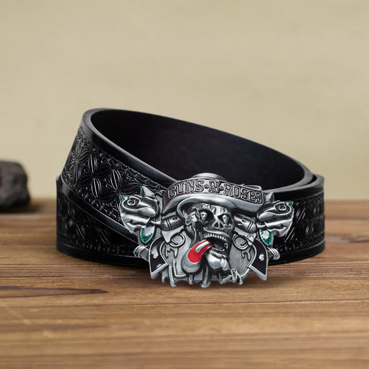 Cintura in pelle con fibbia classica Guns Roses Skull fai da te da uomo