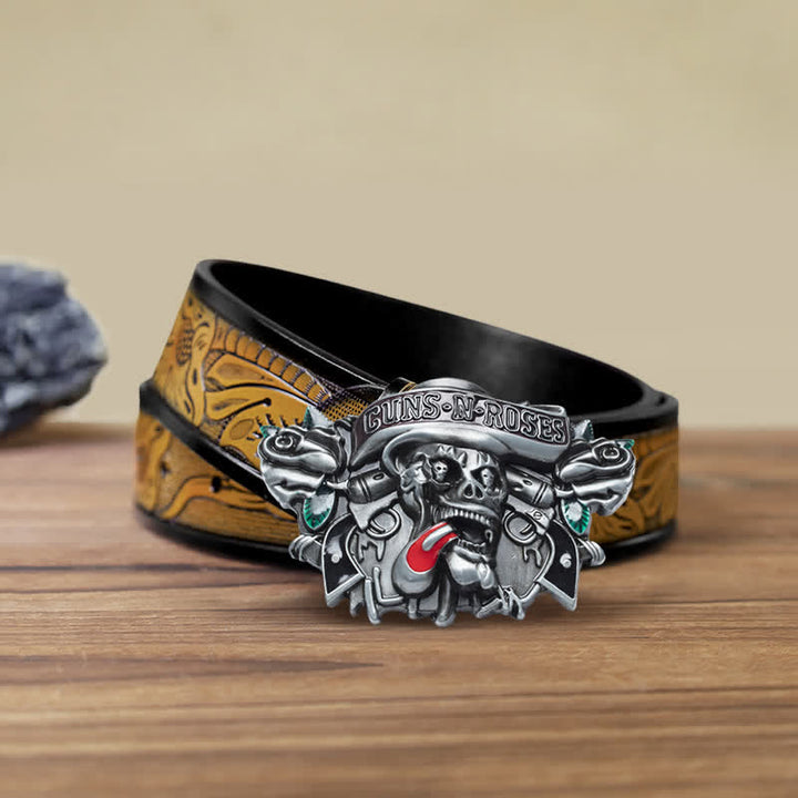 Cintura in pelle con fibbia classica Guns Roses Skull fai da te da uomo