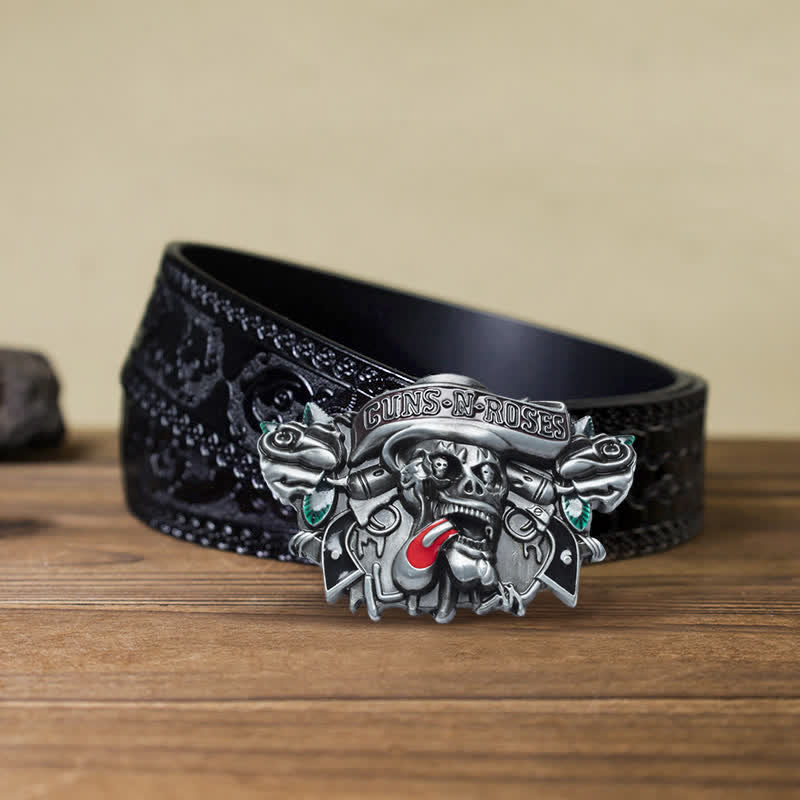 Cintura in pelle con fibbia classica Guns Roses Skull fai da te da uomo