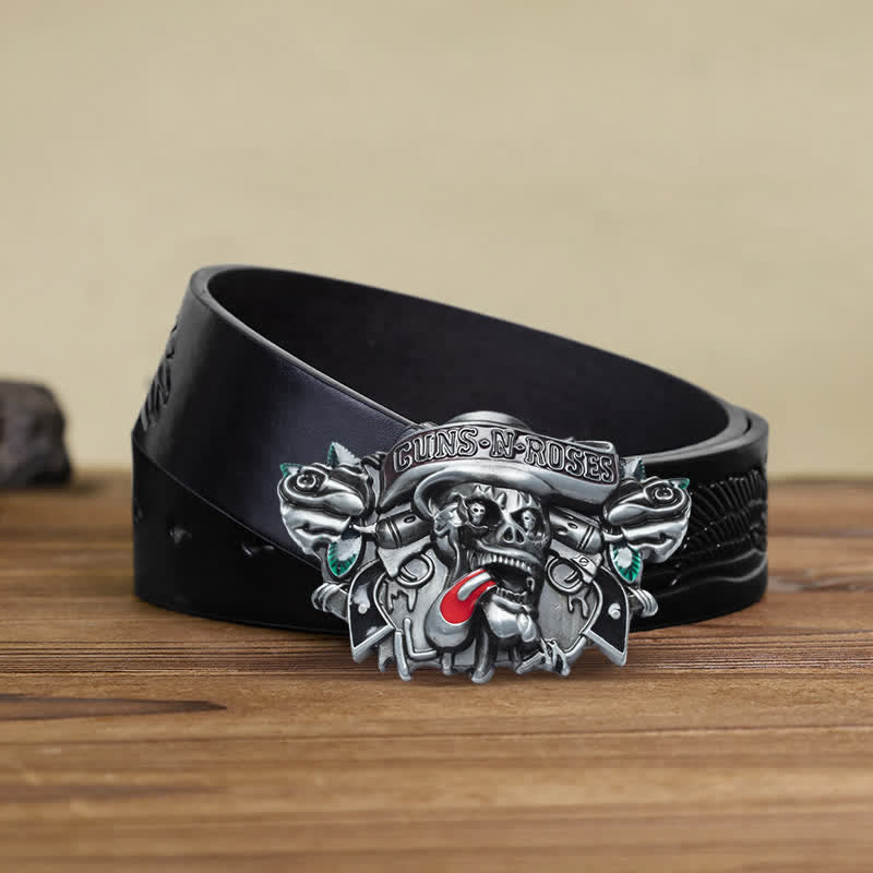 Cintura in pelle con fibbia classica Guns Roses Skull fai da te da uomo
