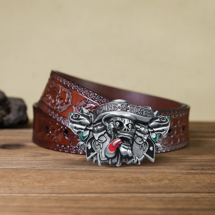 Cintura in pelle con fibbia classica Guns Roses Skull fai da te da uomo