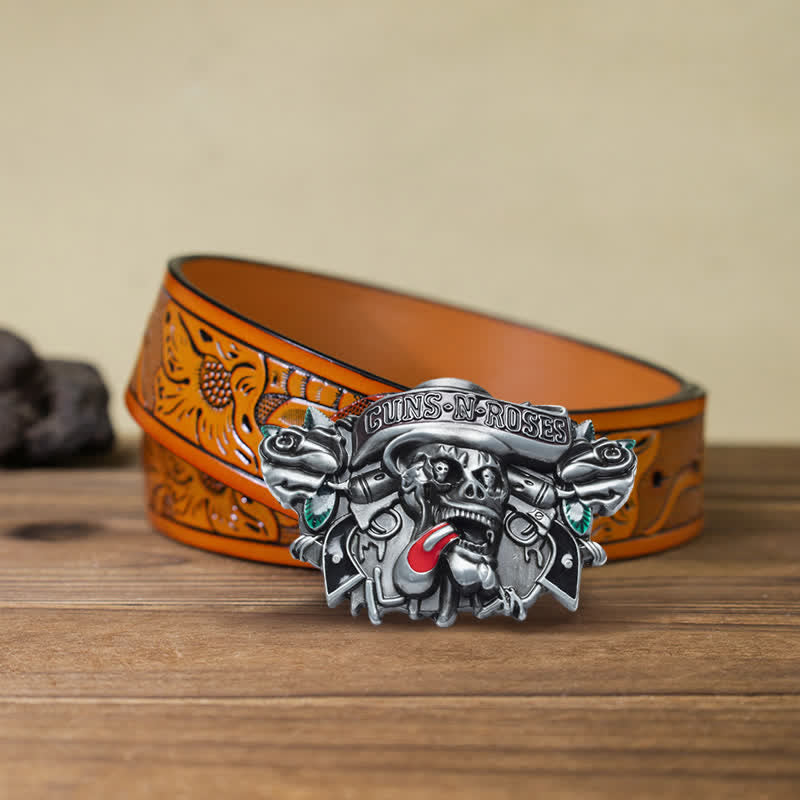 Cintura in pelle con fibbia classica Guns Roses Skull fai da te da uomo