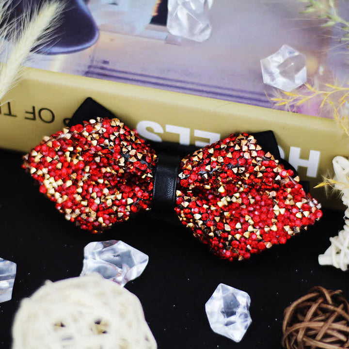 Papillon a punta con doppio strato di strass scintillanti da uomo - Rosso - image 1