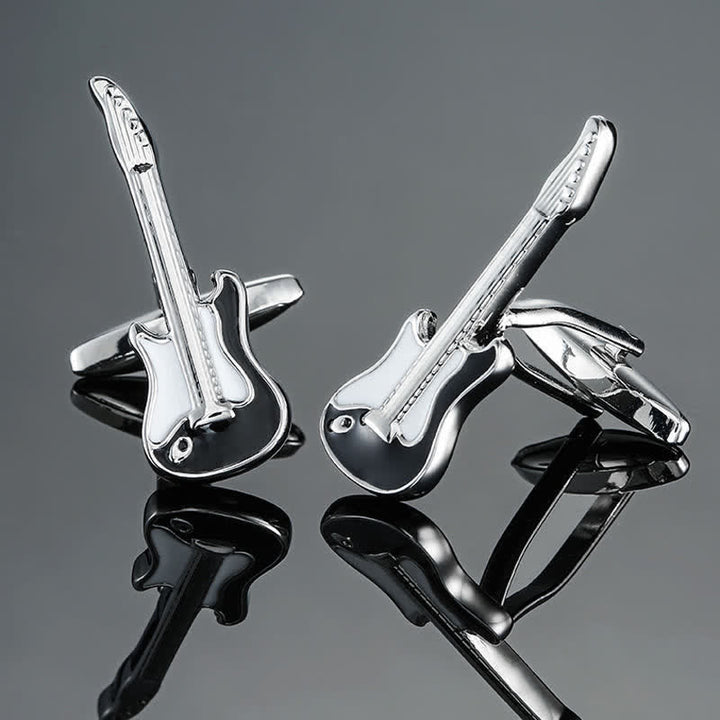 Gemelli da uomo eleganti con nota di strumento musicale - Chitarra nera e argento - image 15