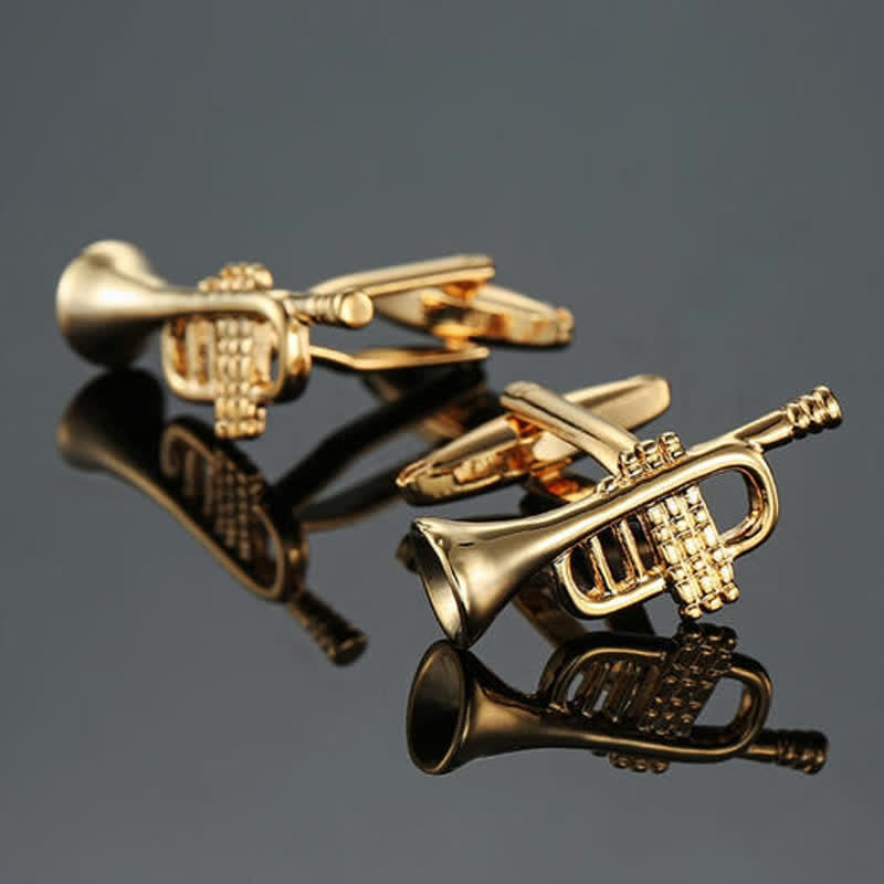 Gemelli da uomo eleganti con nota di strumento musicale - Tromba d'oro - image 0