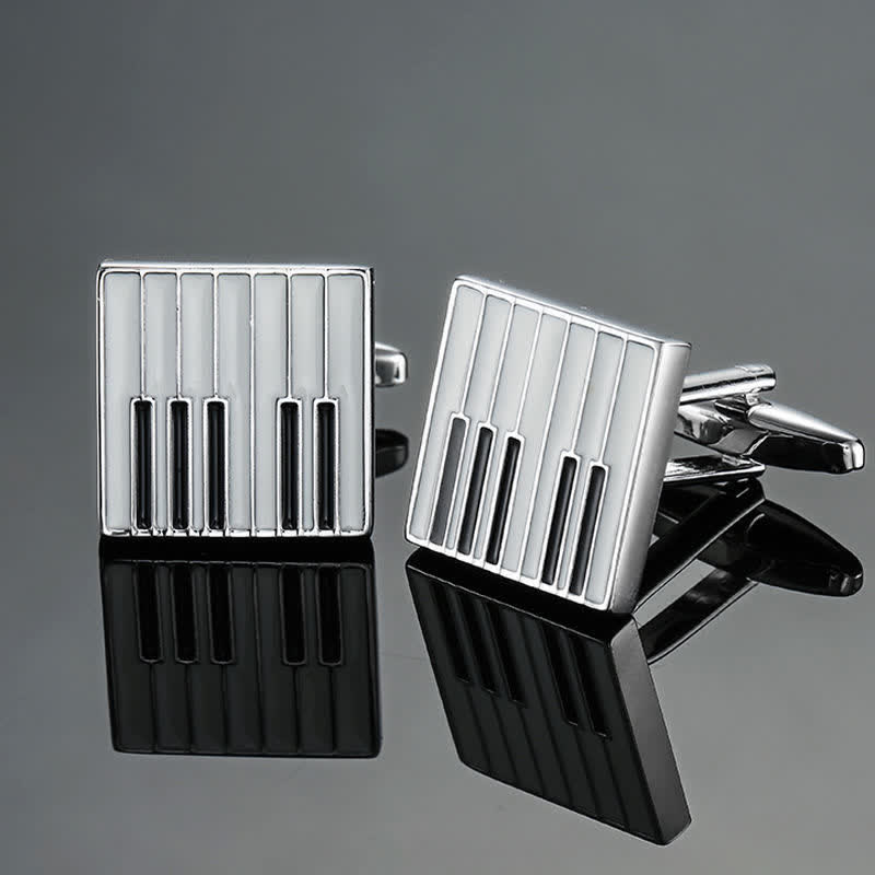 Gemelli da uomo eleganti con nota di strumento musicale - Tastiera per pianoforte in argento - image 12