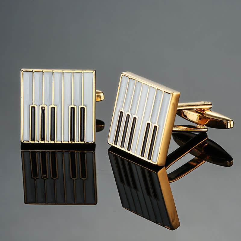 Gemelli da uomo eleganti con nota di strumento musicale - Tastiera di pianoforte d'oro - image 13
