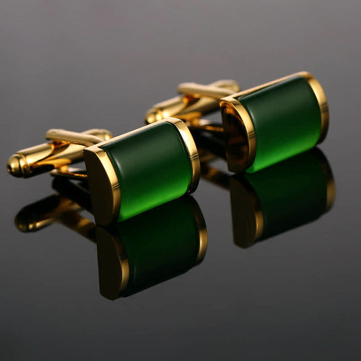 Gemelli da camicia da uomo romantici in oro smeraldo opale - Verde e oro - image 0