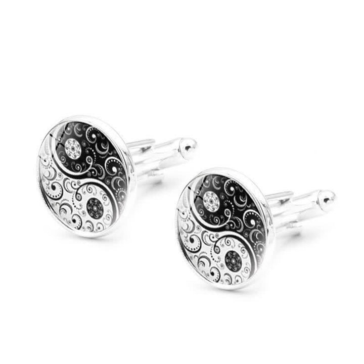 Gemelli da uomo in vetro con cupola Yin Yang in bianco e nero - image 3