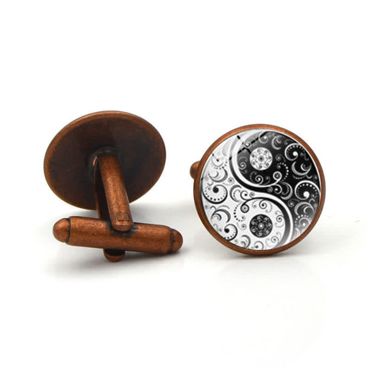 Gemelli da uomo in vetro con cupola Yin Yang in bianco e nero - Rame rosso antico - image 9