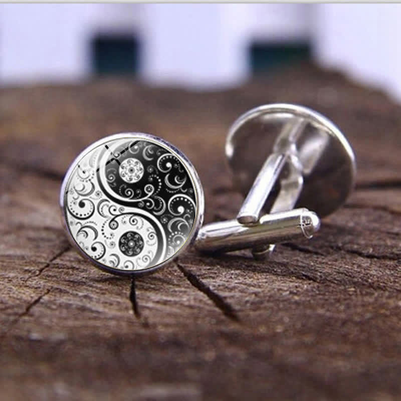 Gemelli da uomo in vetro con cupola Yin Yang in bianco e nero