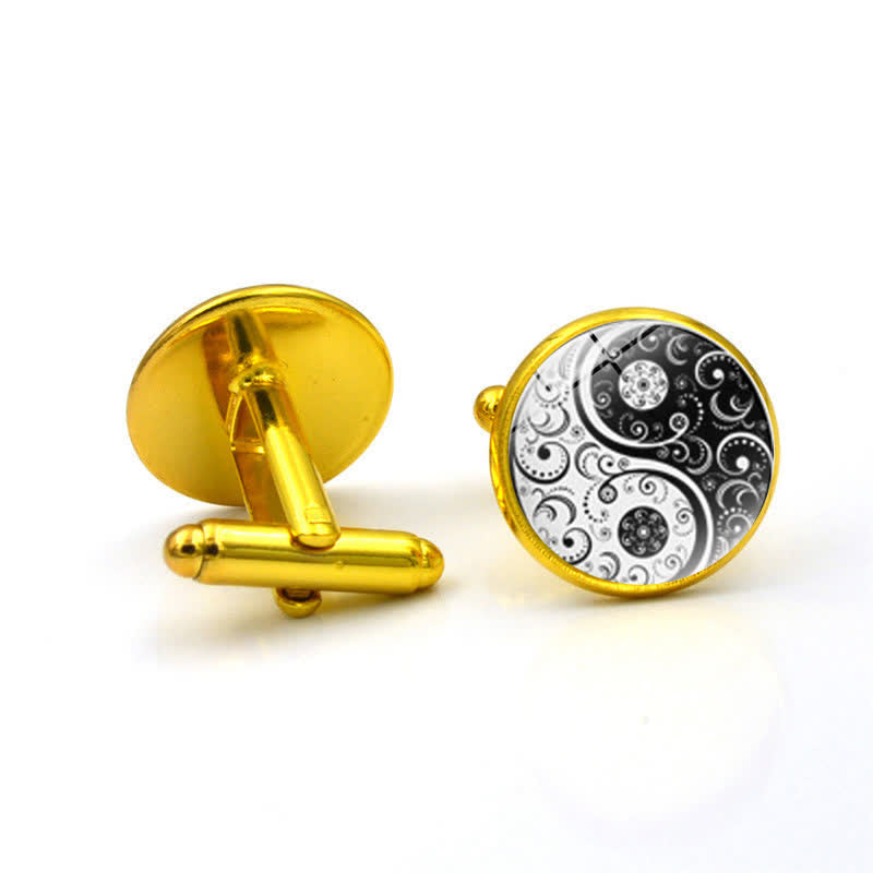 Gemelli da uomo in vetro con cupola Yin Yang in bianco e nero - Oro - image 5