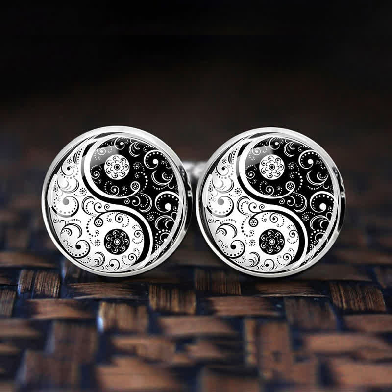 Gemelli da uomo in vetro con cupola Yin Yang in bianco e nero - image 0