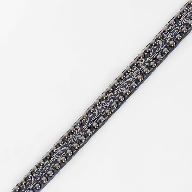 Cintura in pelle con borchie floreali incise punk da donna