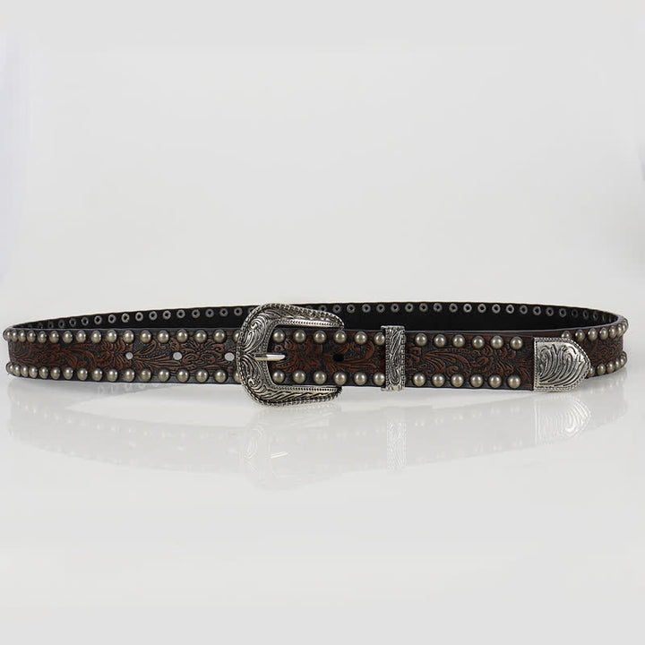 Cintura in pelle con borchie floreali incise punk da donna
