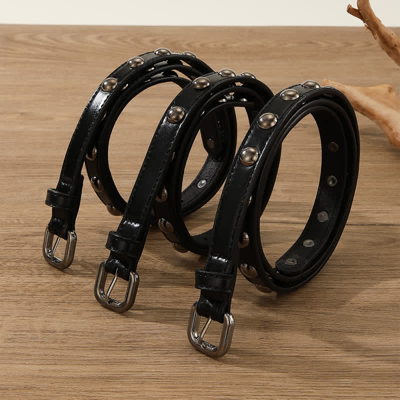 Cintura in pelle con borchie rotonde punk rock da donna
