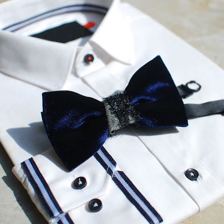 Papillon in velluto lucido blu navy da uomo