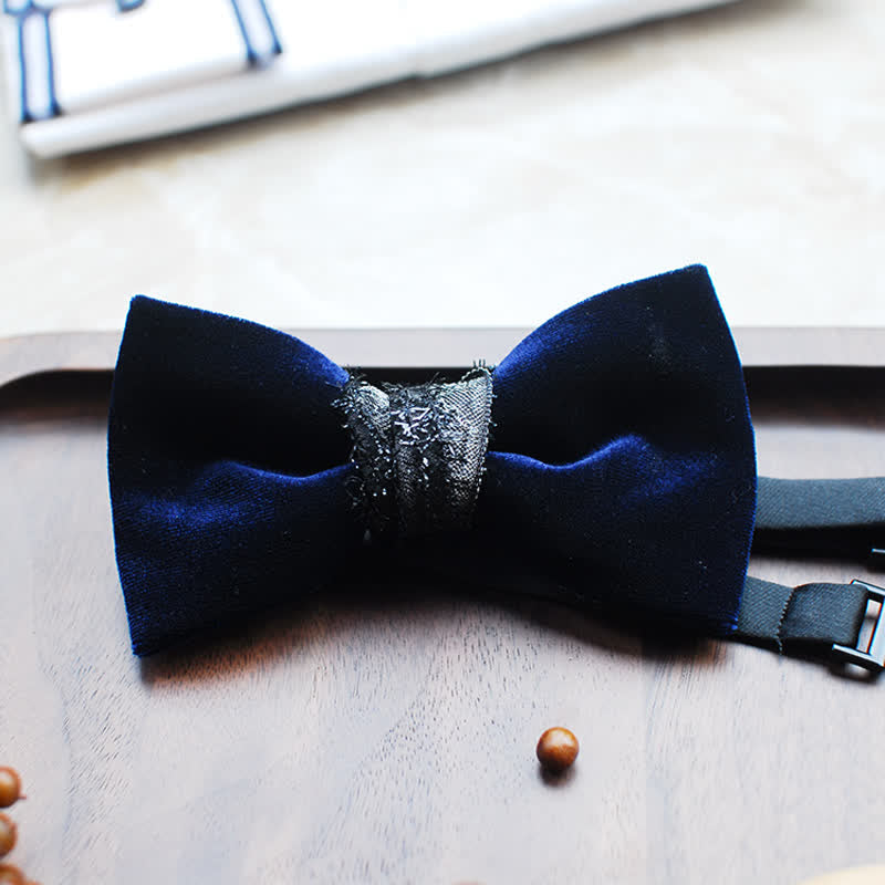 Papillon in velluto lucido blu navy da uomo - image 1