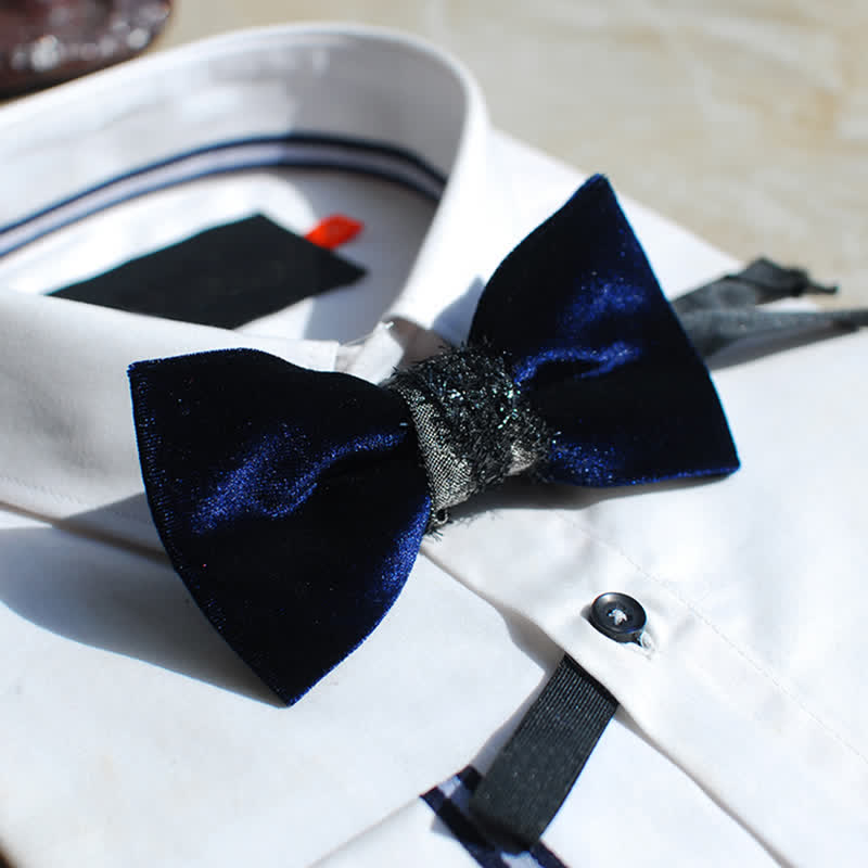 Papillon in velluto lucido blu navy da uomo - image 2