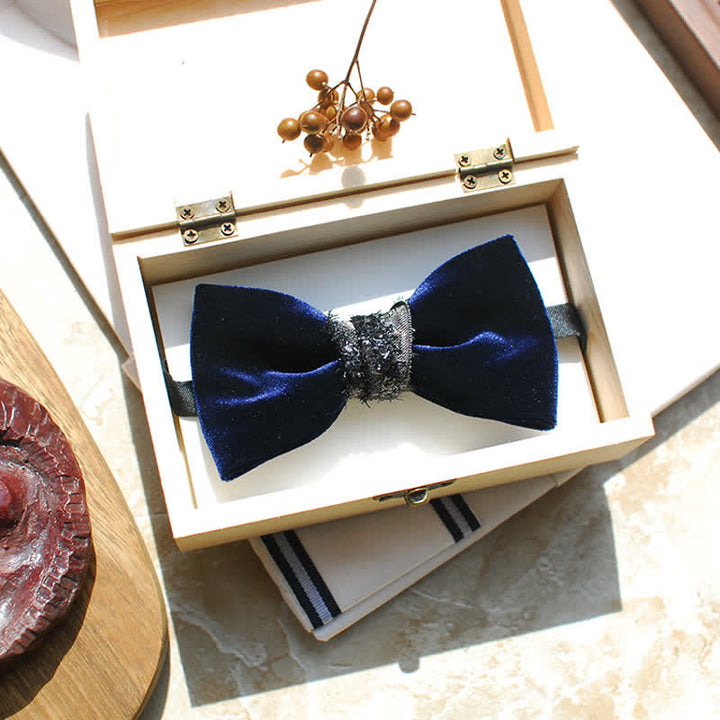 Papillon in velluto lucido blu navy da uomo