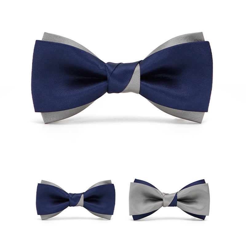 Papillon da uomo a doppio strato blu navy e argento Noble
