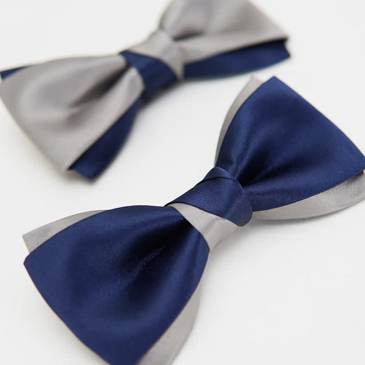 Papillon da uomo a doppio strato blu navy e argento Noble