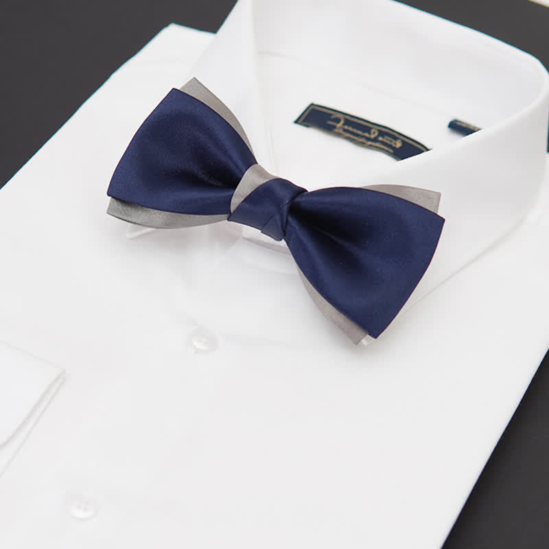 Papillon da uomo a doppio strato blu navy e argento Noble