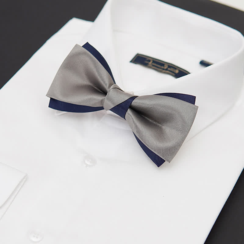 Papillon da uomo a doppio strato blu navy e argento Noble