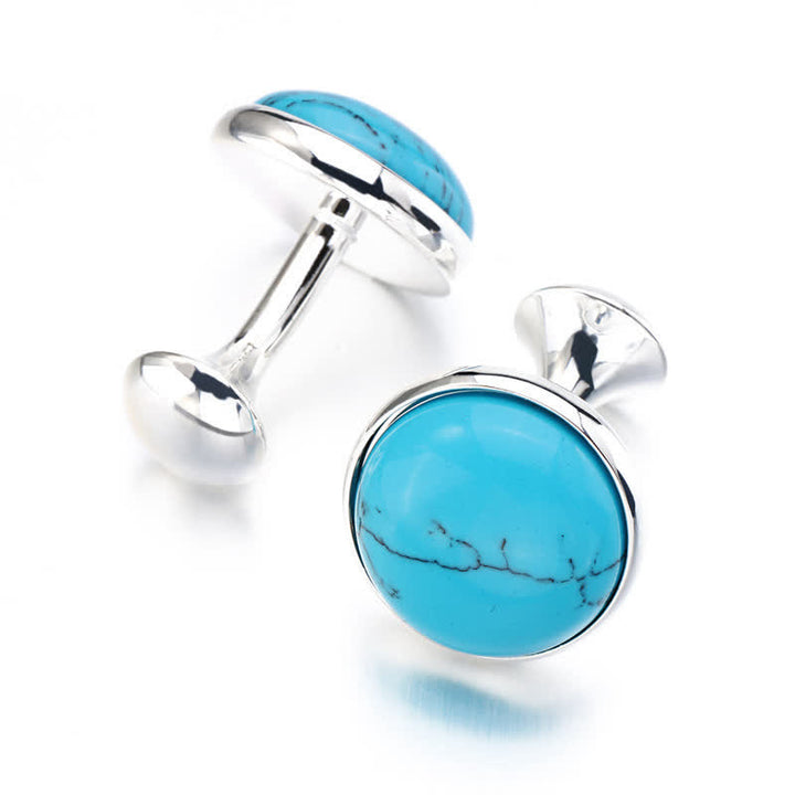 Gemelli da uomo con pietra preziosa turchese blu rotonda