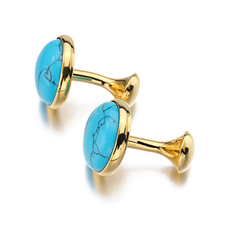 Gemelli da uomo con pietra preziosa turchese blu rotonda
