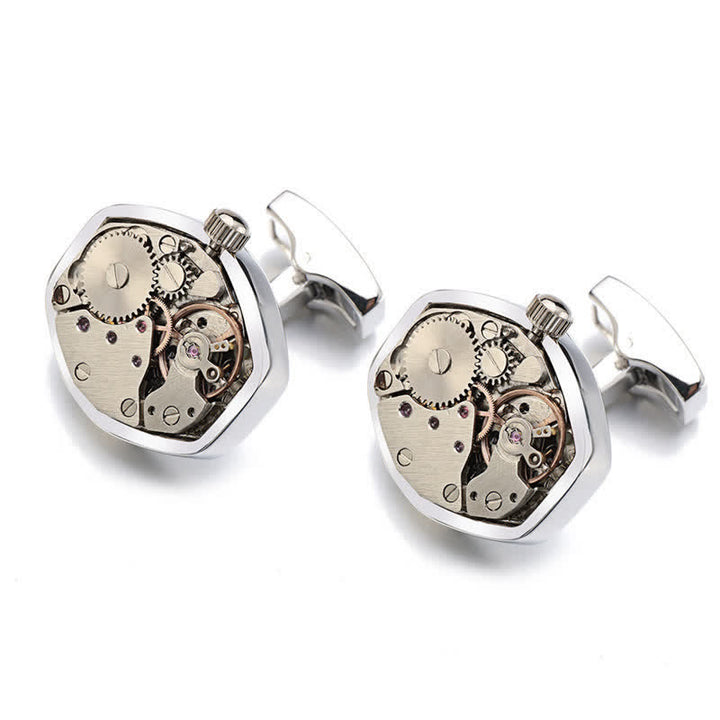 Gemelli da polso Steampunk con movimento dell'orologio da uomo - image 1