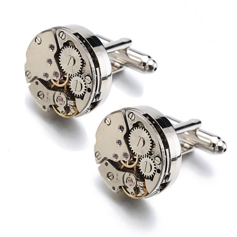 Gemelli da polso Steampunk con movimento dell'orologio da uomo - image 2