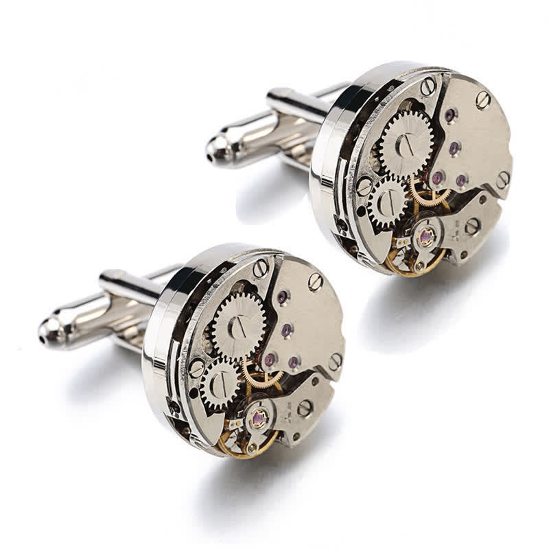 Gemelli da polso Steampunk con movimento dell'orologio da uomo - image 4