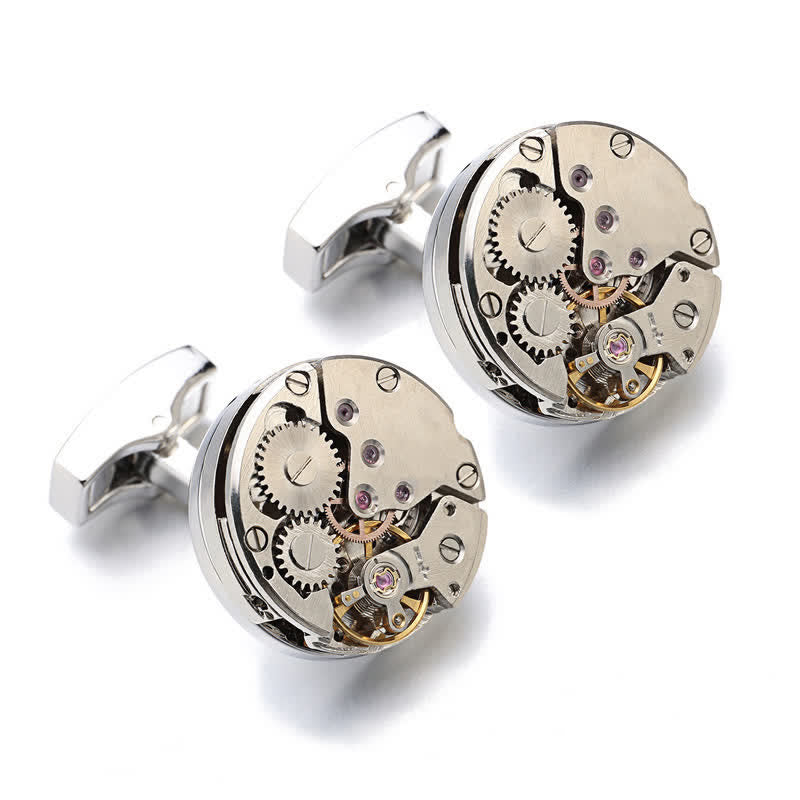 Gemelli da polso Steampunk con movimento dell'orologio da uomo - image 3