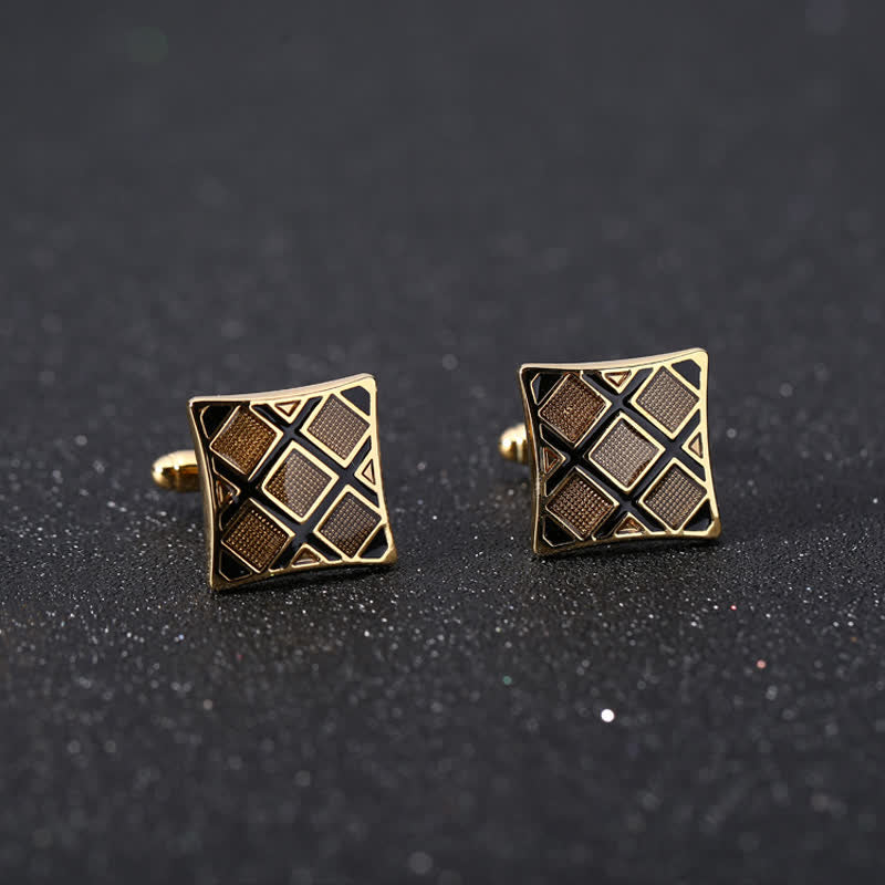 Gemelli da uomo rettangolari diagonali in oro e nero - image 3